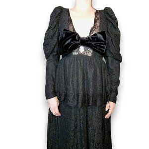 DREAM SISTER JANE Lyra Lace Bow Goth Victorian Midi Dress